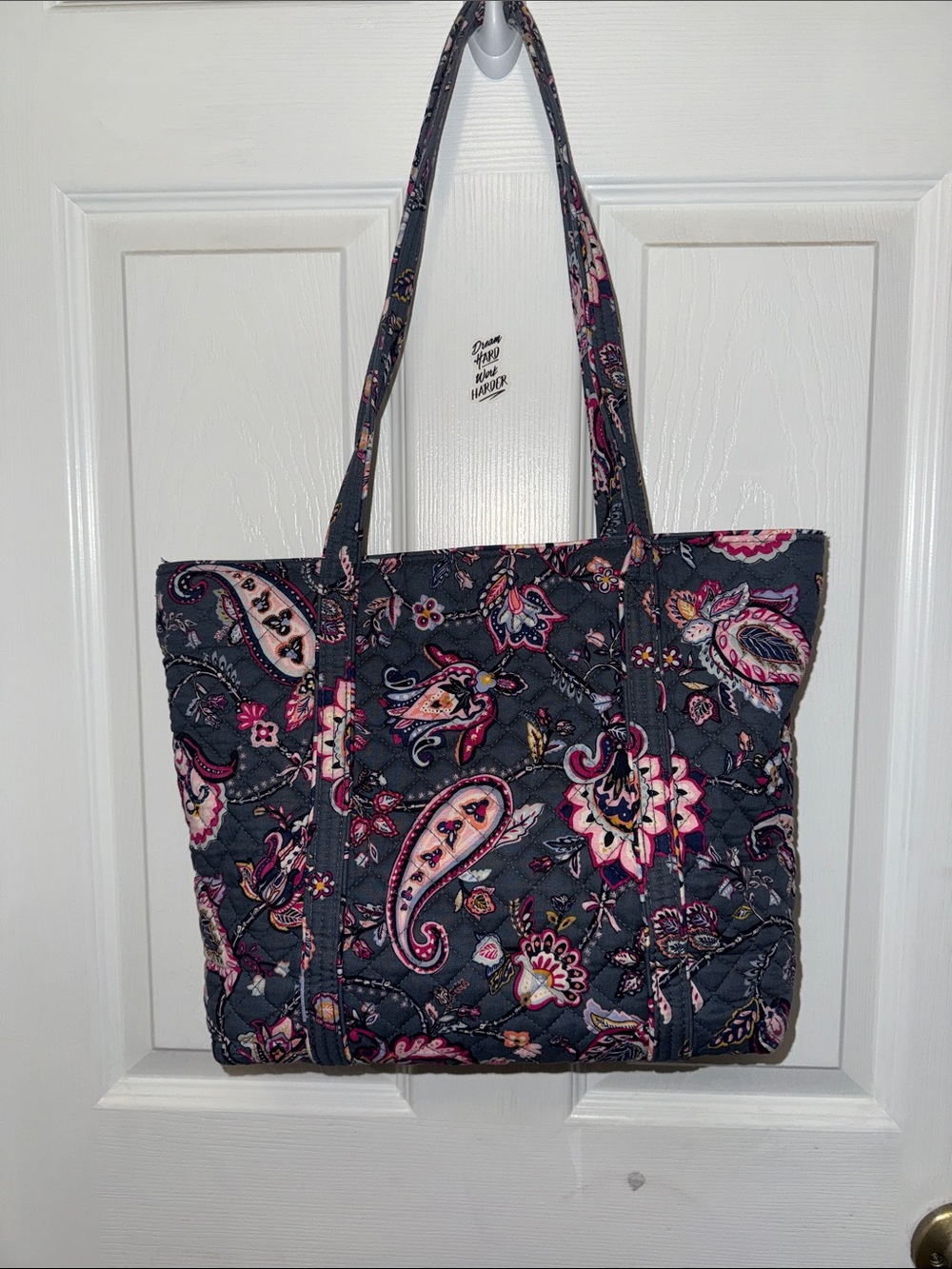 Vera Bradley Quilted Paisley Tote in Navy and Pink - Picture 3 of 4